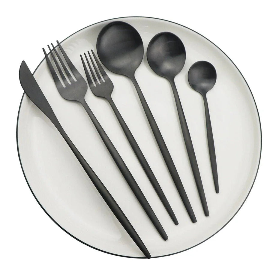 30-Piece Stainless Steel Cutlery Set Minimalist Design-Kitchen & Dining > Cutlery-casanuva-Matte Black-casanuva