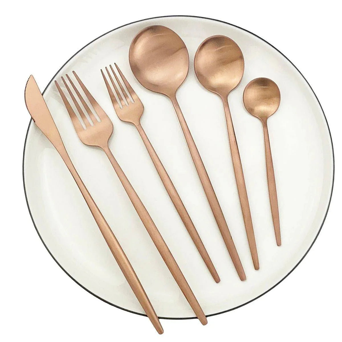 30-Piece Stainless Steel Cutlery Set Minimalist Design-Kitchen & Dining > Cutlery-casanuva-Matte Rose-casanuva