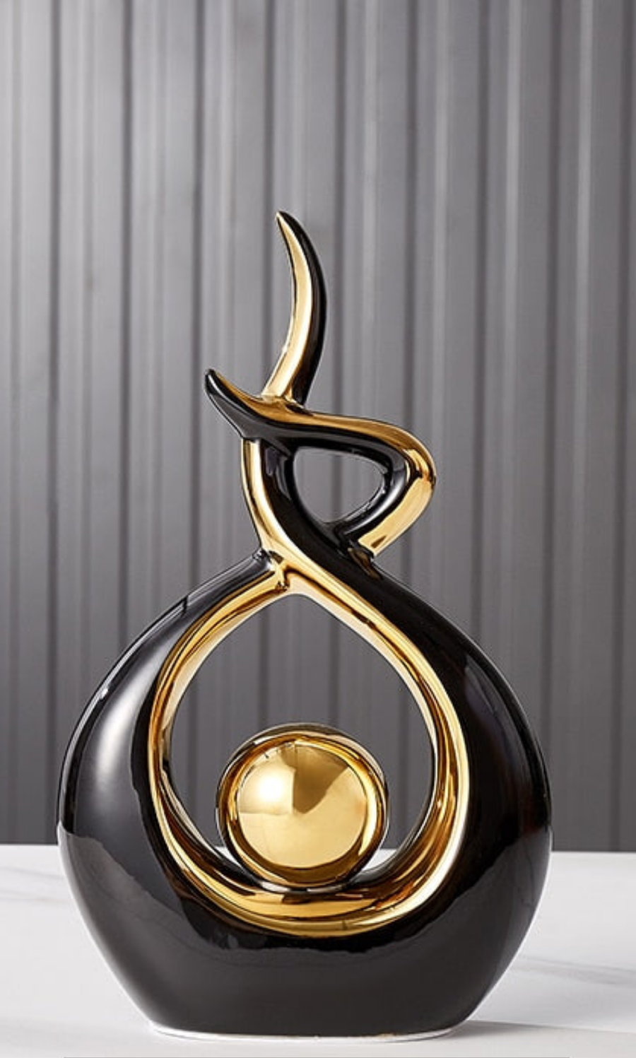 Abstract Ceramic Sculpture with Gold Accents-Home Decor > Sculptures & Figurines-casanuva-casanuva