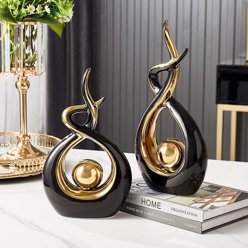 Abstract Ceramic Sculpture with Gold Accents-Home Decor > Sculptures & Figurines-casanuva-casanuva