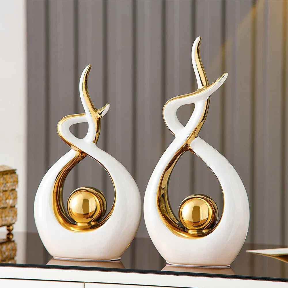 Abstract Ceramic Sculpture with Gold Accents-Home Decor > Sculptures & Figurines-casanuva-casanuva