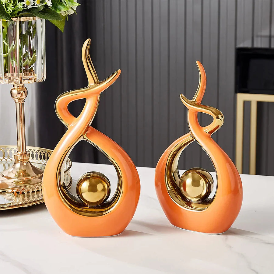 Abstract Ceramic Sculpture with Gold Accents-Home Decor > Sculptures & Figurines-casanuva-casanuva