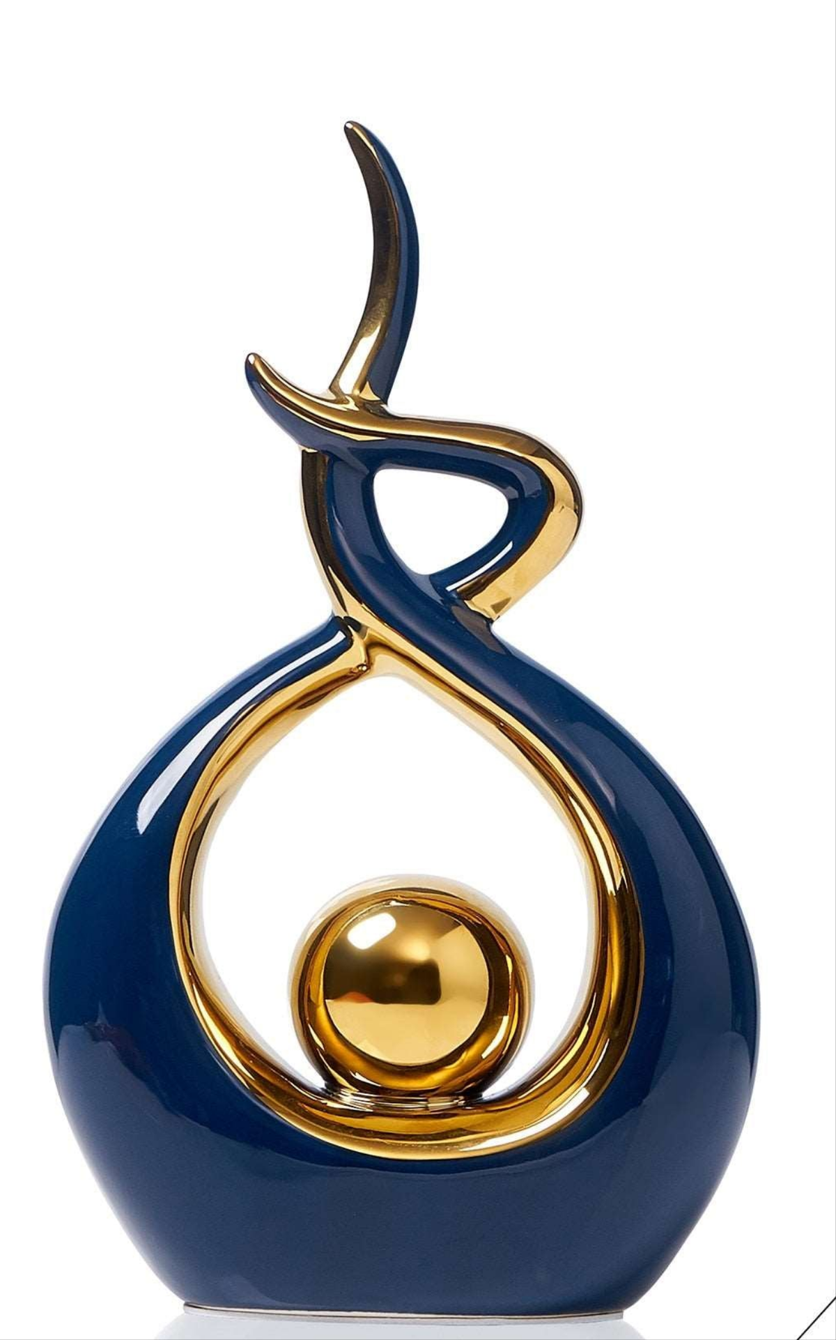 Abstract Ceramic Sculpture with Gold Accents-Home Decor > Sculptures & Figurines-casanuva-casanuva