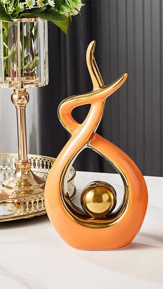 Abstract Ceramic Sculpture with Gold Accents-Home Decor > Sculptures & Figurines-casanuva-Large Twist 16x6x31cm-Orange-casanuva