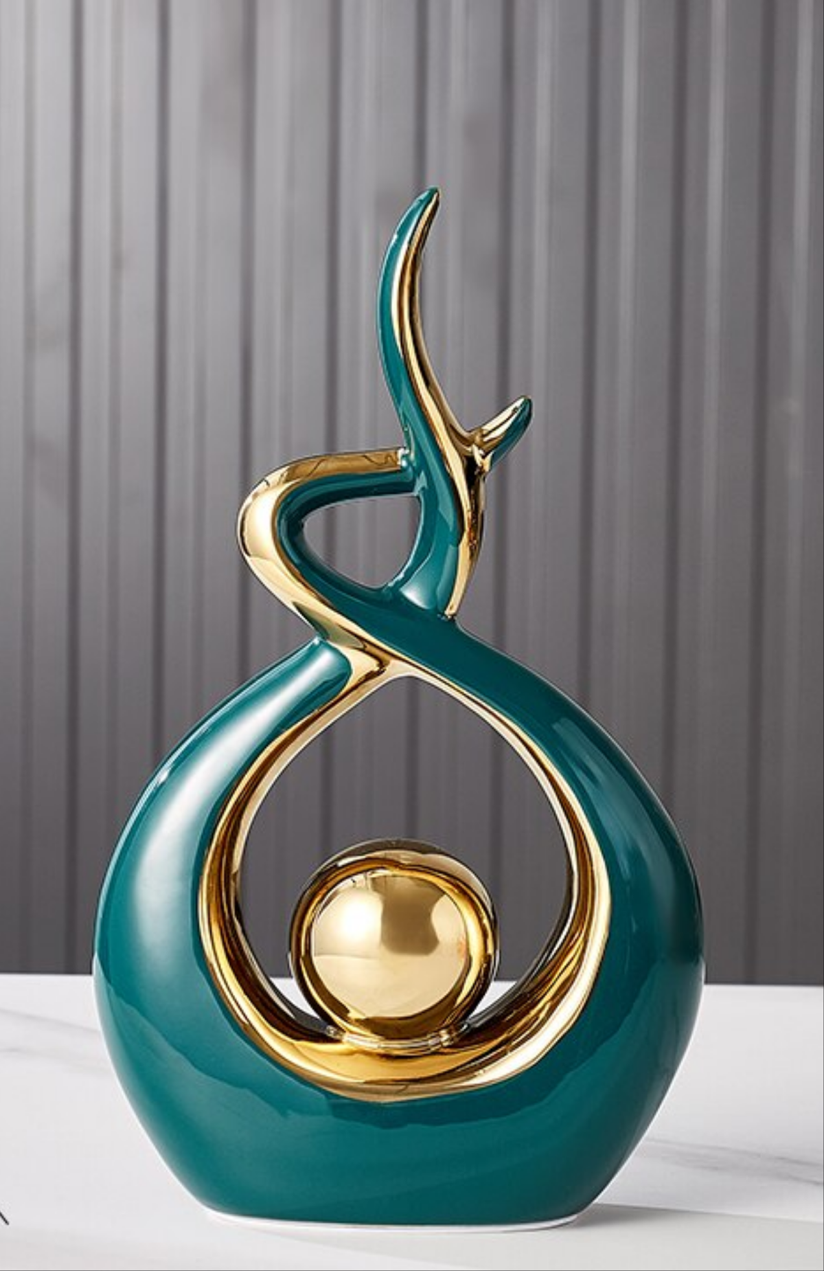 Abstract Ceramic Sculpture with Gold Accents-Home Decor > Sculptures & Figurines-casanuva-Round Spiral 17x6x27cm-Green-casanuva