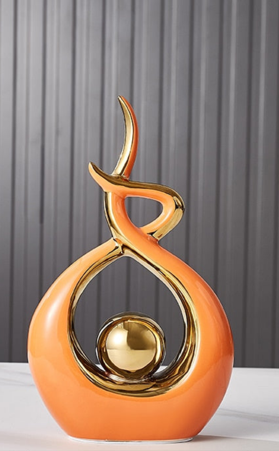 Abstract Ceramic Sculpture with Gold Accents-Home Decor > Sculptures & Figurines-casanuva-Round Spiral 17x6x27cm-Orange-casanuva