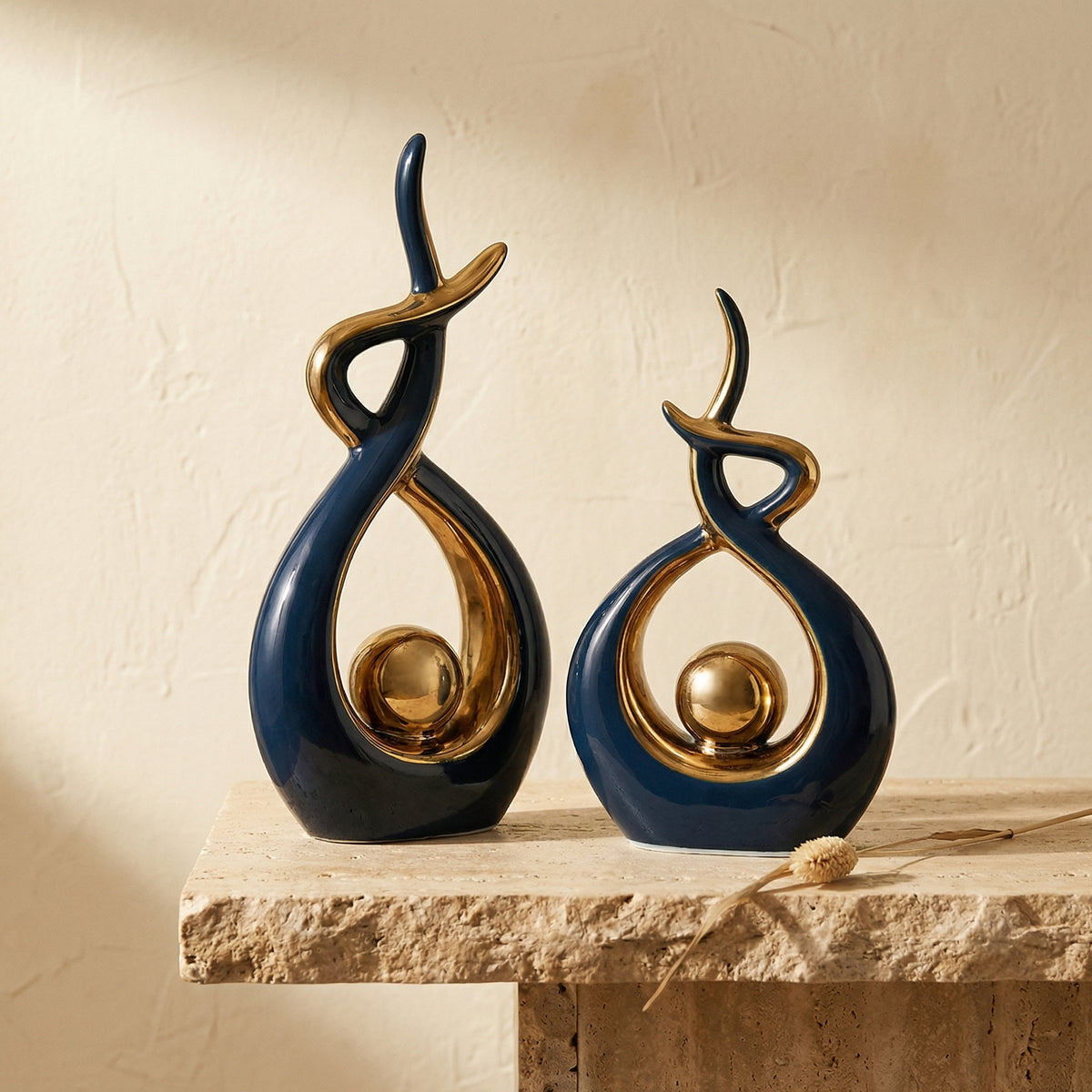 Abstract Ceramic Sculpture with Gold Accents-Home Decor > Sculptures & Figurines-casanuva-casanuva