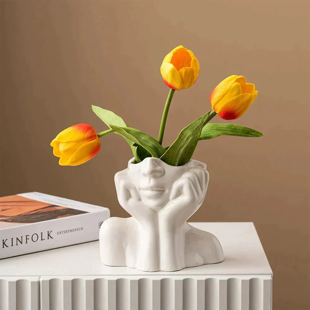 Abstract Face Ceramic Vase for Flowers-Home Decor > Vases-casanuva-casanuva