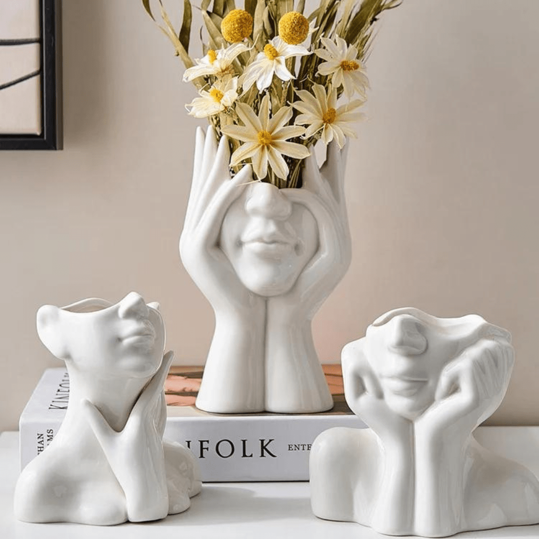 Abstract Face Ceramic Vase for Flowers-Home Decor > Vases-casanuva-casanuva