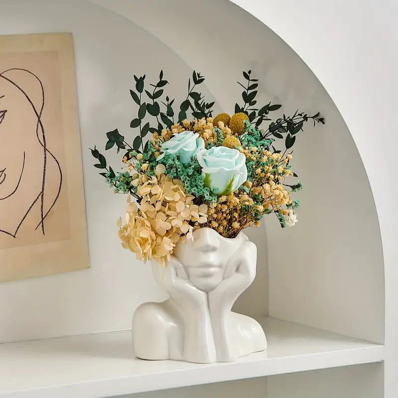 Abstract Face Ceramic Vase for Flowers-Home Decor > Vases-casanuva-Elegant-Medium-casanuva