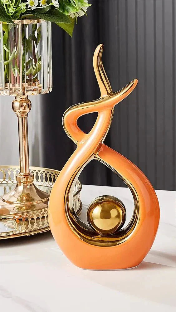 Abstract Golden Ceramic Sculpture-Home Decor > Sculptures & Figurines-casanuva-Large 16x6x31cm-Orange-casanuva