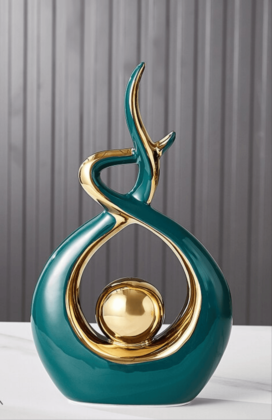 Abstract Golden Ceramic Sculpture-Home Decor > Sculptures & Figurines-casanuva-Spiral 17x6x27cm-Green-casanuva
