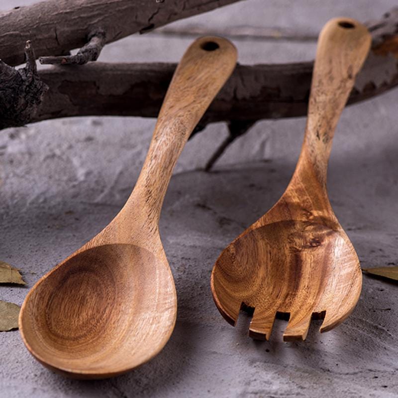 Acacia Wood Salad Serving Set Handcrafted Kitchen Utensils-Kitchen & Dining > Cooking Utensils-casanuva-casanuva