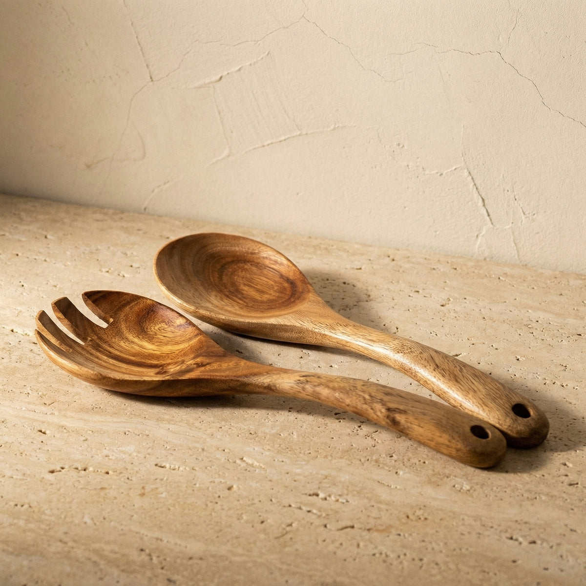 Acacia Wood Salad Serving Set Handcrafted Kitchen Utensils-Kitchen & Dining > Cooking Utensils-casanuva-casanuva