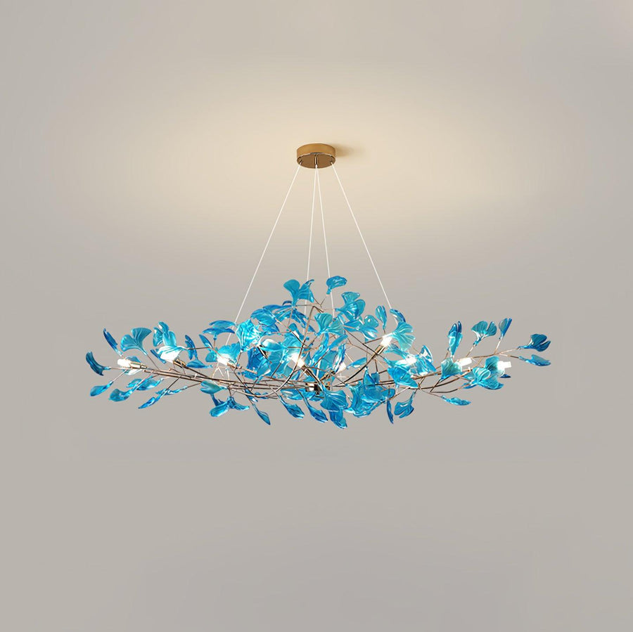 Acrylic Ginkgo Leaf Pendant Light-Lighting > Pendant Lights-casanuva-100cmx40cmx40cm-Gold & Royal blue-casanuva