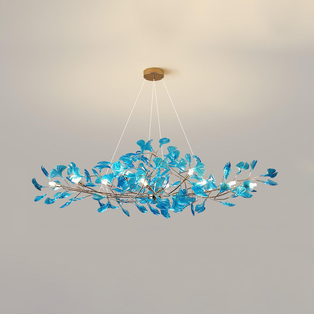 Acrylic Ginkgo Leaf Pendant Light-Lighting > Pendant Lights-casanuva-125cmx45cmx45cm-Gold & Royal blue-casanuva