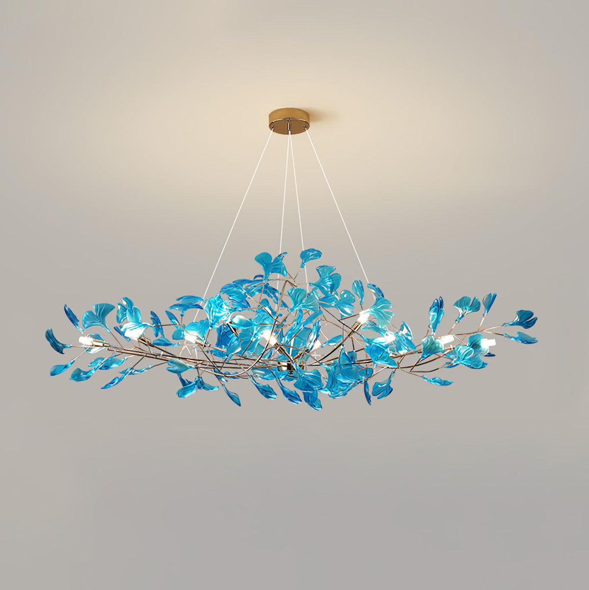 Acrylic Ginkgo Leaf Pendant Light-Lighting > Pendant Lights-casanuva-150cmx45cmx45cm-Gold & Royal blue-casanuva