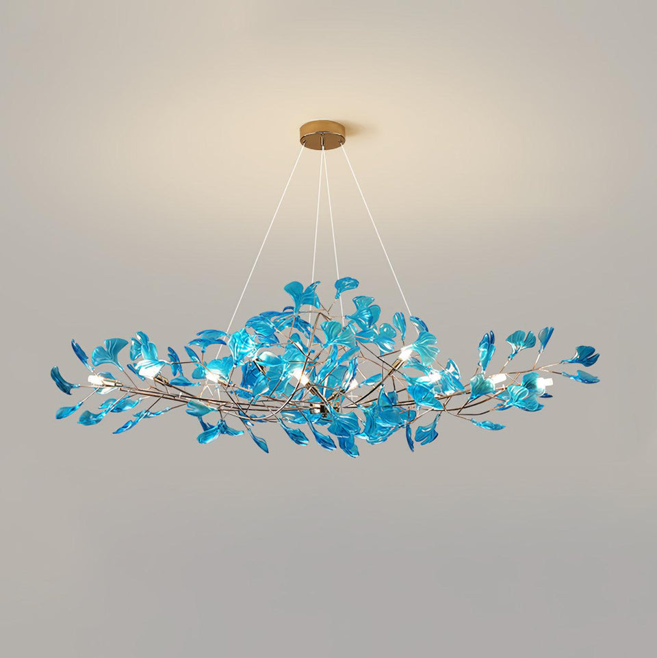 Acrylic Ginkgo Leaf Pendant Light-Lighting > Pendant Lights-casanuva-150cmx45cmx45cm-Gold & Royal blue-casanuva