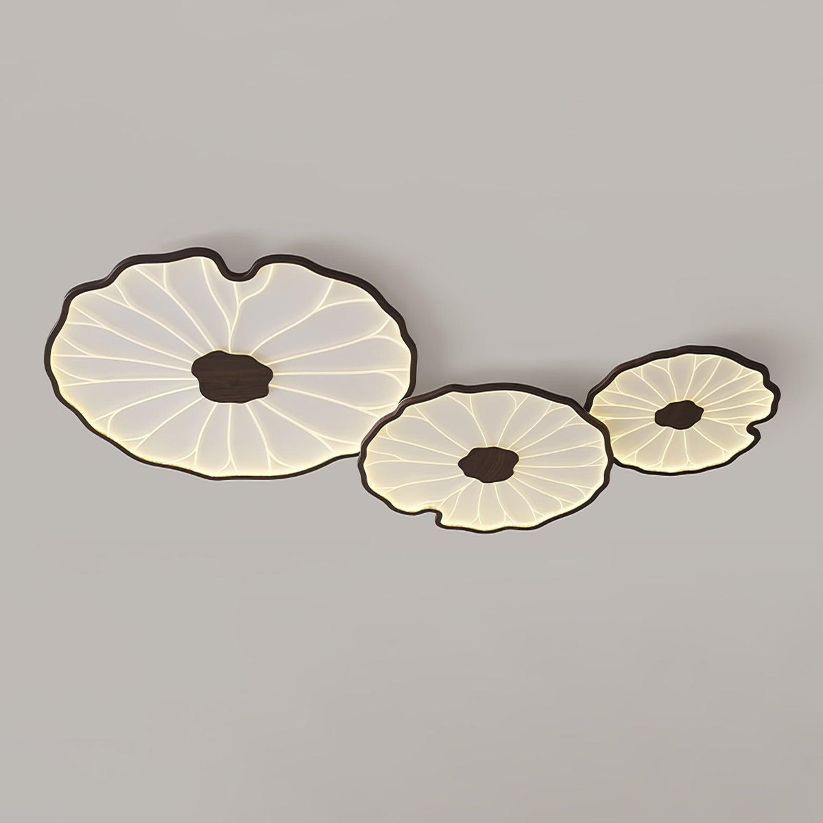 Acrylic Lotus Leaf Ceiling Lamp-Lighting > Ceiling Lights-casanuva-100cmx60cmx6cm-Walnut Wood Grain Finish-Warm Light-casanuva