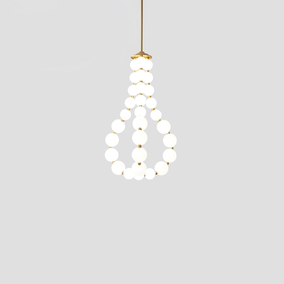 Acrylic Pearl Chandelier Necklace-Lighting > Chandeliers & Pendant Lights-casanuva-56cmx90m-Brass & White Acrylic-Warm Light-casanuva