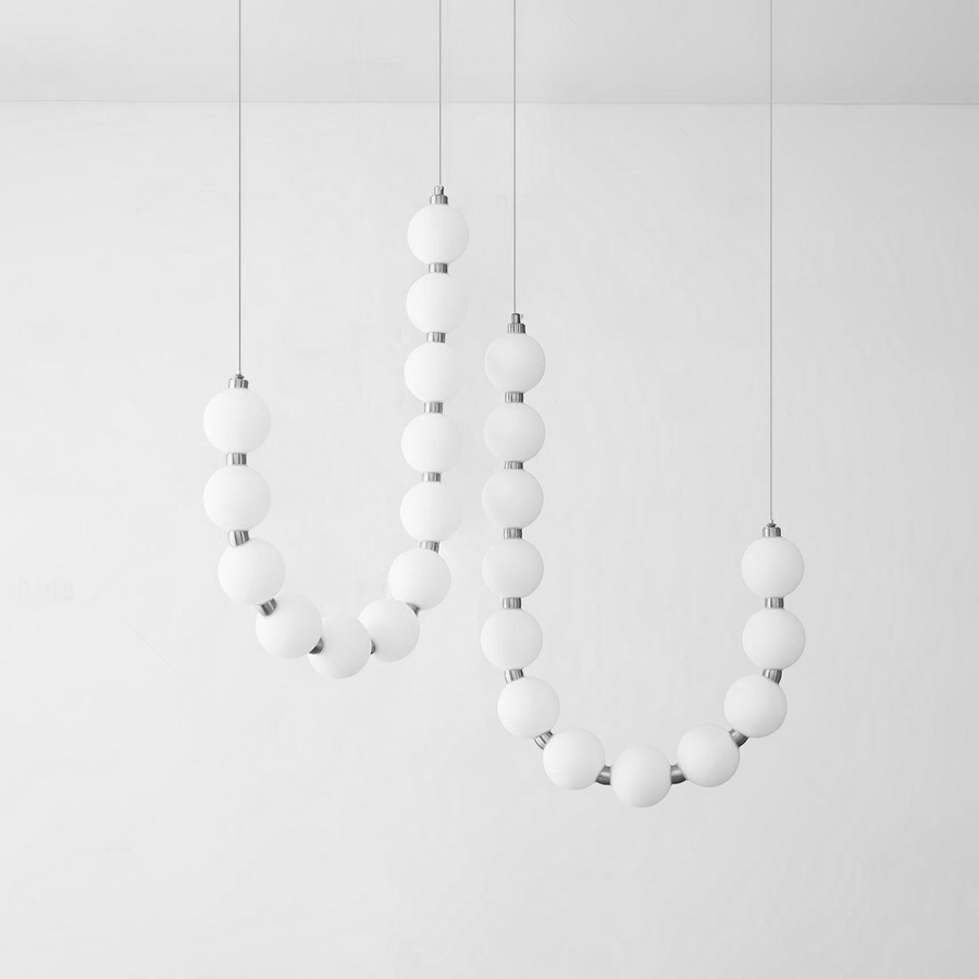 Acrylic Pearl Chandelier Necklace-Lighting > Chandeliers & Pendant Lights-casanuva-75cmx65m-Chrome & White Acrylic-Warm Light-casanuva
