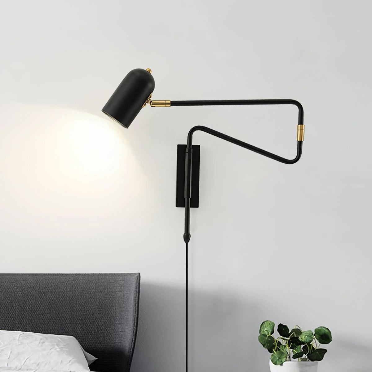 Adjustable Plug In Wall Lamp with Arm-Lighting > Wall Lights-casanuva-42cmx40cm-Black & Gold-US Plug-casanuva