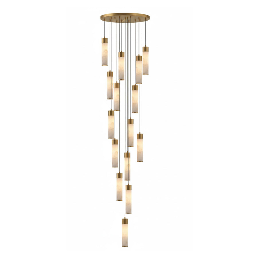Alabaster Brass Pendant Lamp-Lighting > Pendant Lights-casanuva-15 Heads 50cmx249cm-Brass & White Alabaster-Warm White-casanuva