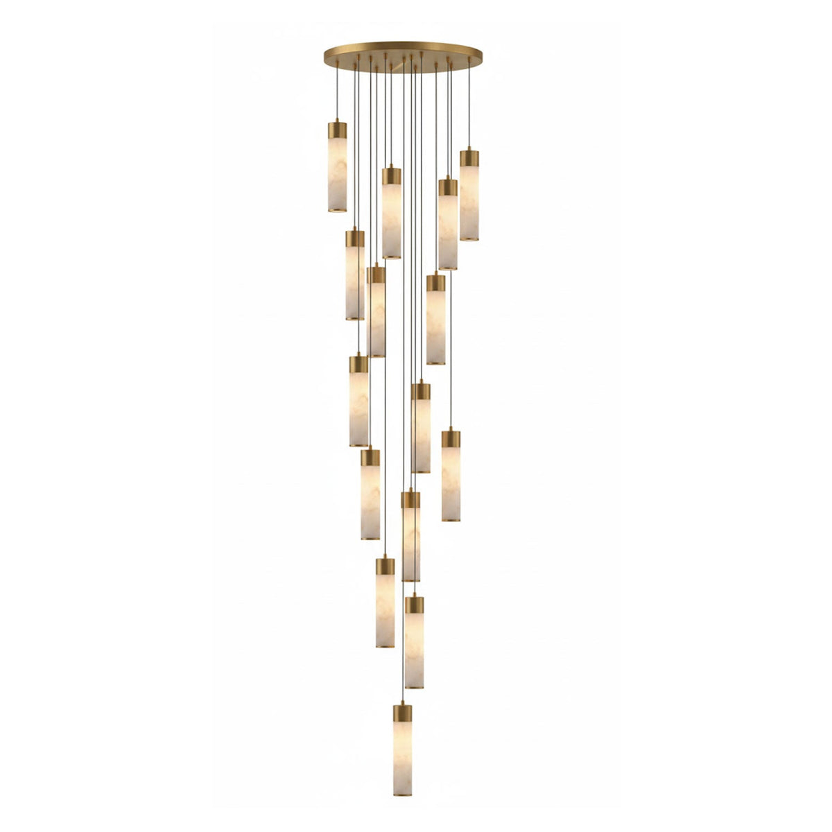 Alabaster Brass Pendant Lamp-Lighting > Pendant Lights-casanuva-15 Heads 50cmx249cm-Brass & White Alabaster-Warm White-casanuva