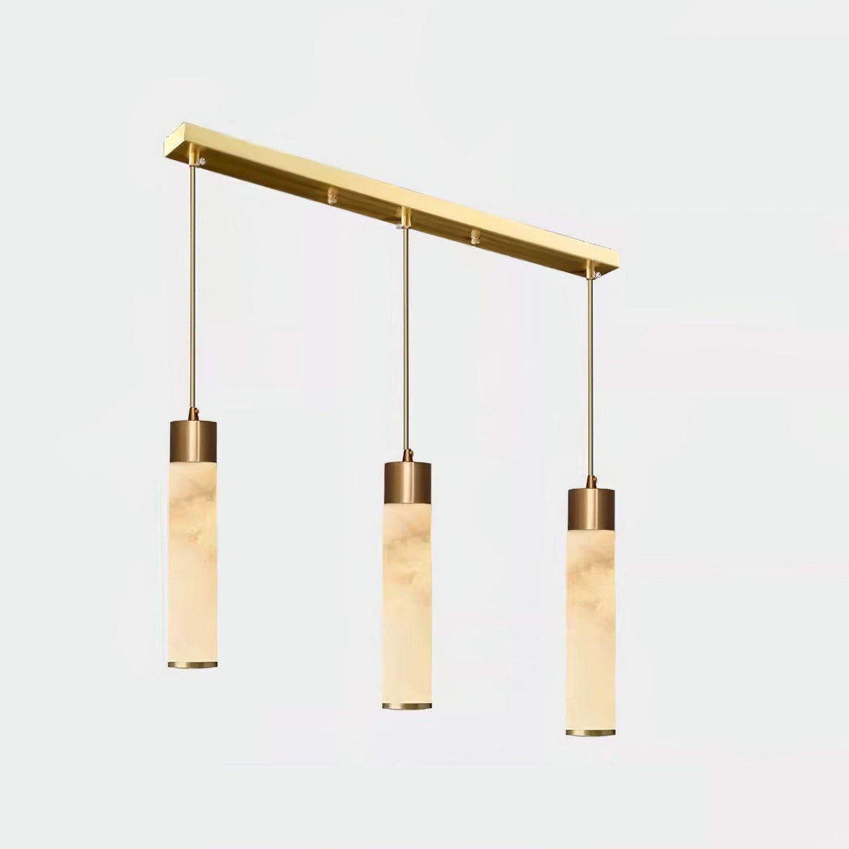 Alabaster Brass Pendant Lamp-Lighting > Pendant Lights-casanuva-3 Heads 60cmx150cm-Brass & White Alabaster-Warm White-casanuva