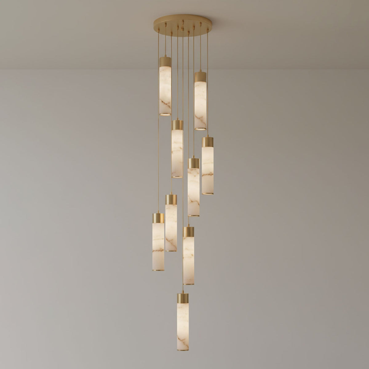 Alabaster Brass Pendant Lamp-Lighting > Pendant Lights-casanuva-9 Heads 30cmx200cm-Brass & White Alabaster-Warm White-casanuva