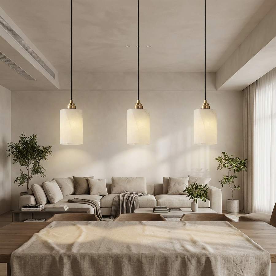 Alabaster Cylinder Pendant Light Natural Finish-Lighting > Pendant Lights-casanuva-casanuva