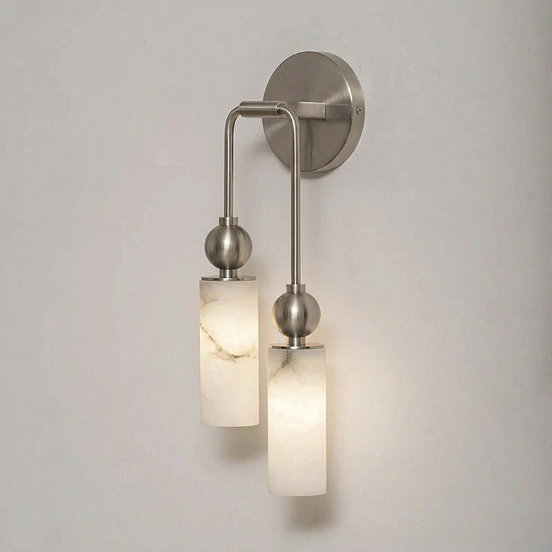 Alabaster Wall Lamp-Lighting > Wall Lights-casanuva-2 heads 15cmx7cmx45cm-Nickel color & White-casanuva