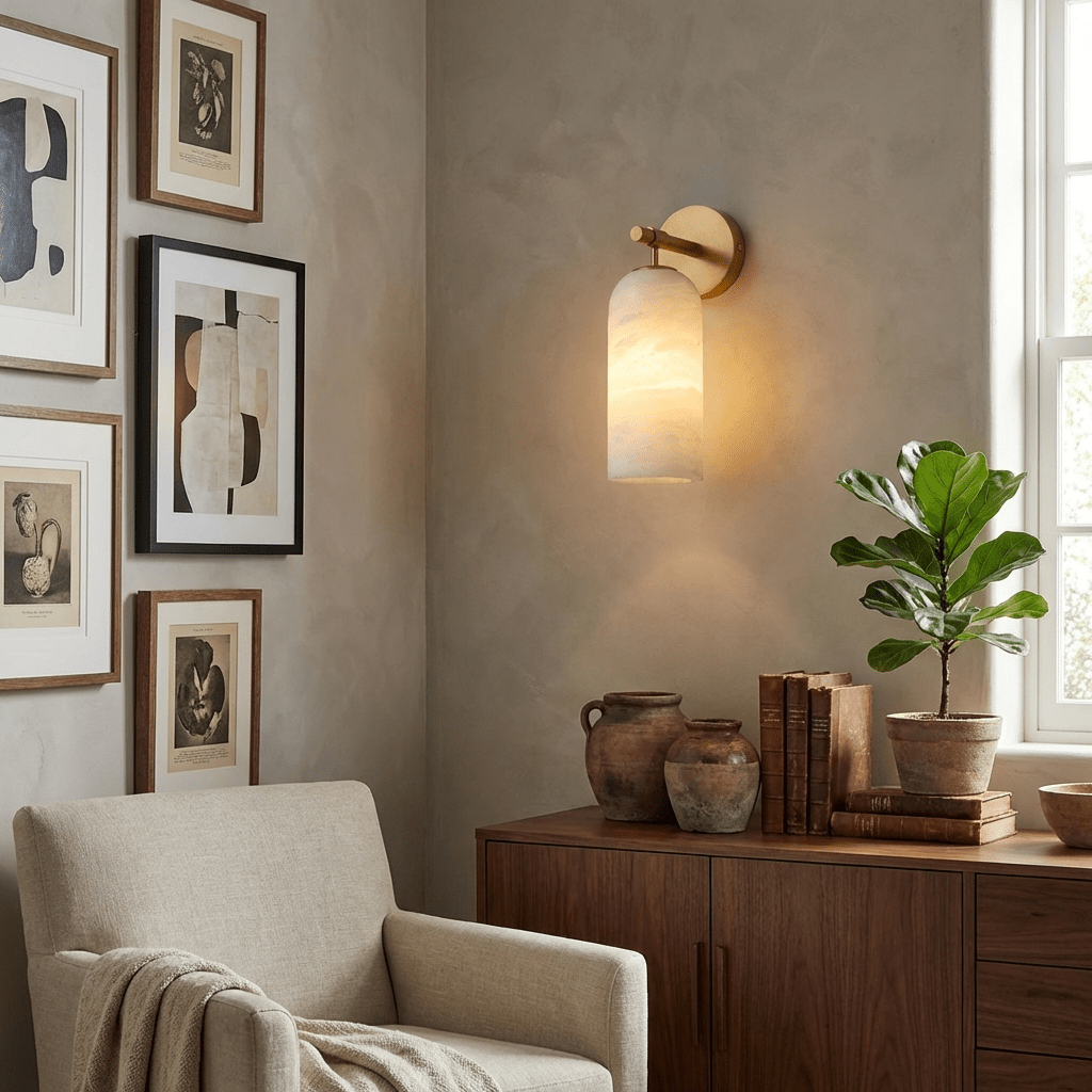 Alabaster Wall Sconce Light Fixture-Lighting > Wall Lights-casanuva-casanuva