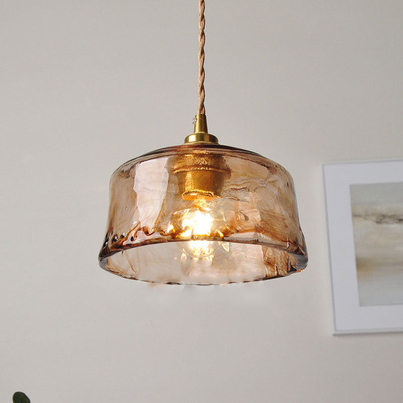 Amber Glass Brass Pendant Light 1-Light Round Design-Lighting > Pendant Lights-casanuva-casanuva