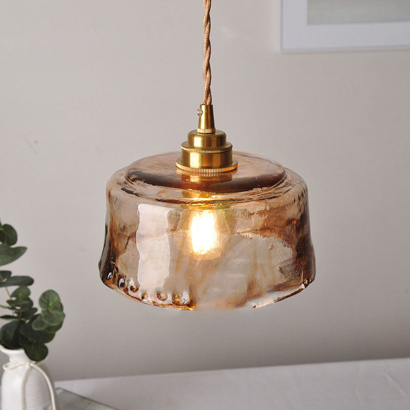 Amber Glass Brass Pendant Light 1-Light Round Design-Lighting > Pendant Lights-casanuva-220V-240V-casanuva
