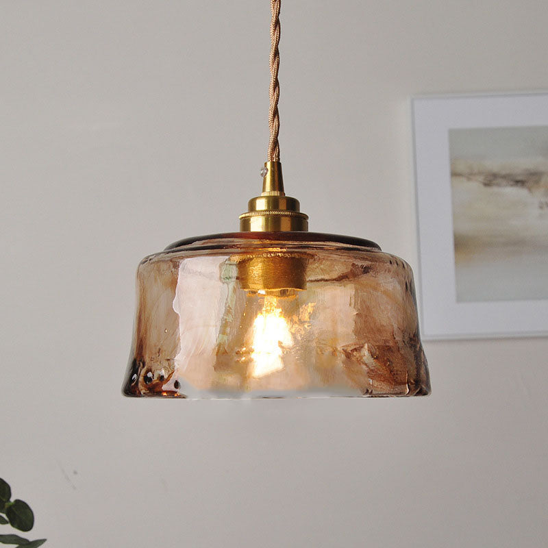 Amber Glass Brass Pendant Light 1-Light Round Design-Lighting > Pendant Lights-casanuva-casanuva