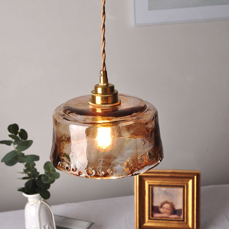 Amber Glass Brass Pendant Light 1-Light Round Design-Lighting > Pendant Lights-casanuva-casanuva