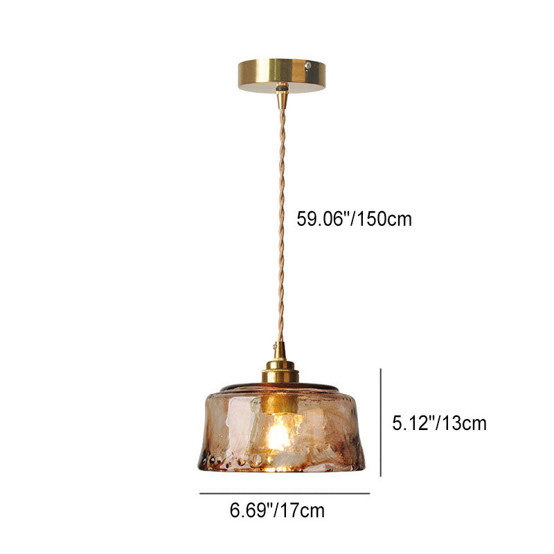 Amber Glass Brass Pendant Light 1-Light Round Design-Lighting > Pendant Lights-casanuva-casanuva
