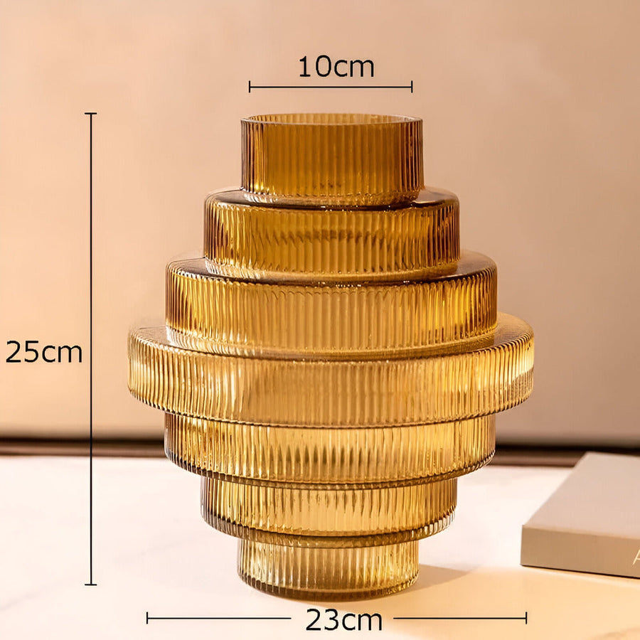 Amber Glass Vase Contemporary Decorative Accent for Living Spaces-Home Decor > Vases-casanuva-casanuva