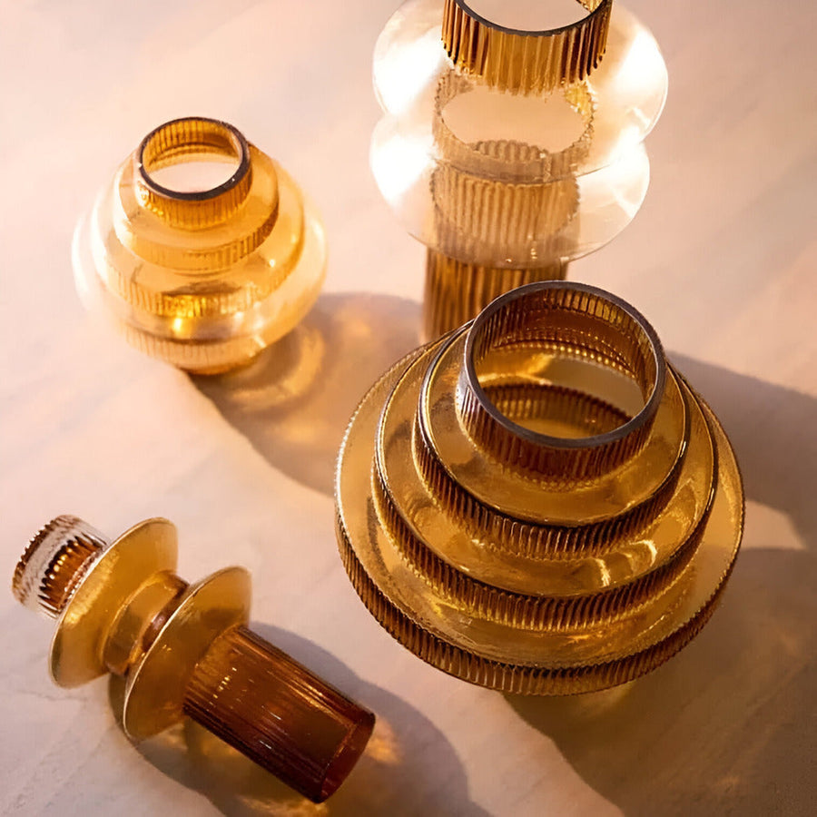 Amber Glass Vase Contemporary Decorative Accent for Living Spaces-Home Decor > Vases-casanuva-casanuva