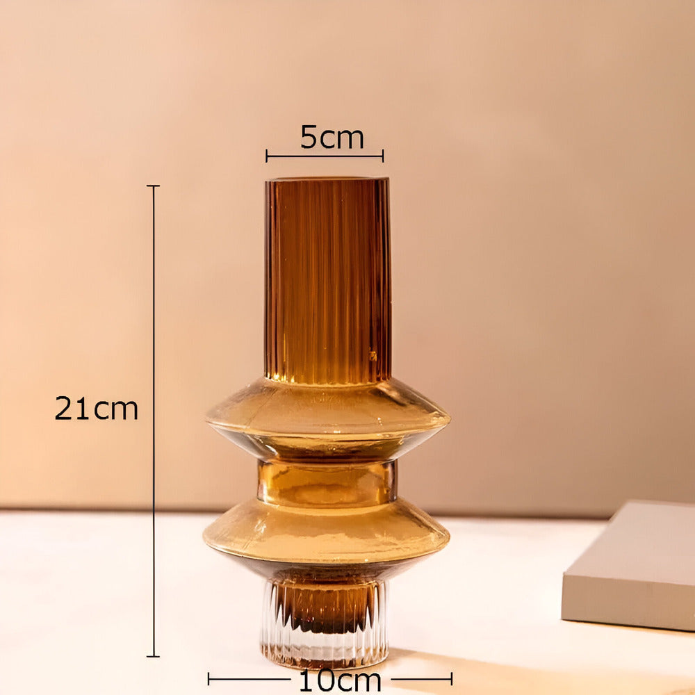 Amber Glass Vase Contemporary Decorative Accent for Living Spaces-Home Decor > Vases-casanuva-casanuva