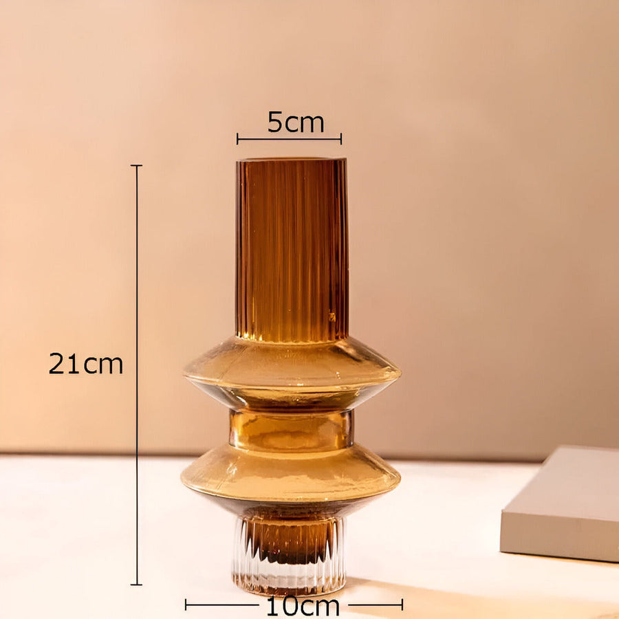 Amber Glass Vase Contemporary Decorative Accent for Living Spaces-Home Decor > Vases-casanuva-casanuva