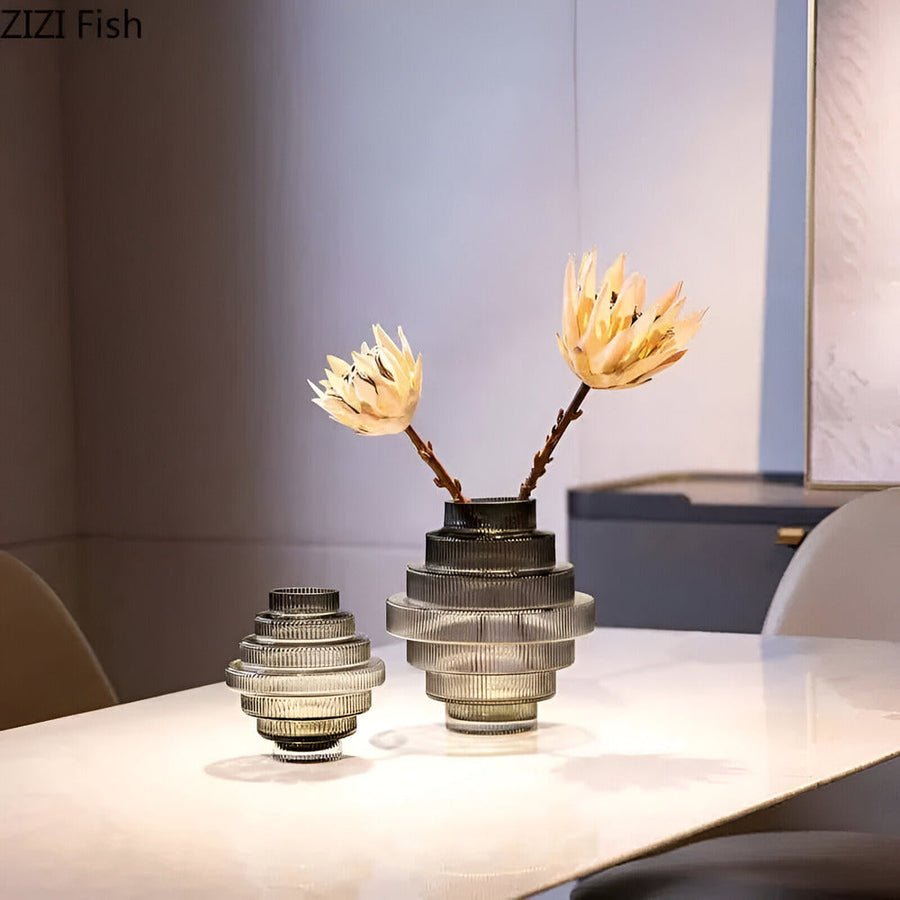 Amber Glass Vase Contemporary Decorative Accent for Living Spaces-Home Decor > Vases-casanuva-Gray-Style B Small - 17x15cm-casanuva