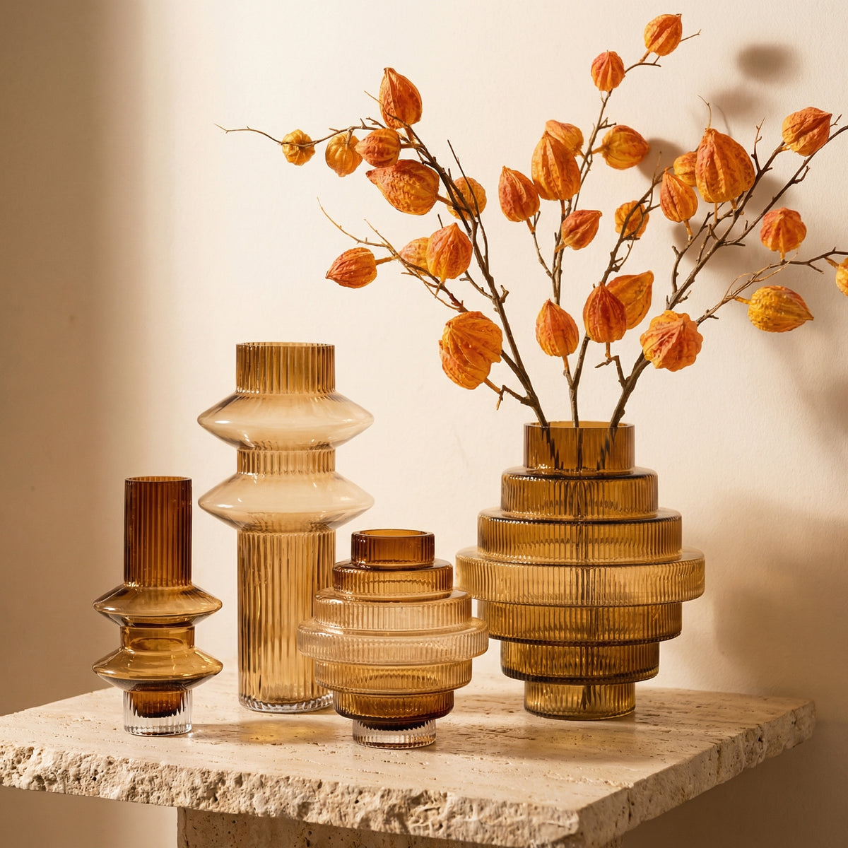 Amber Glass Vase Contemporary Decorative Accent for Living Spaces-Home Decor > Vases-casanuva-casanuva