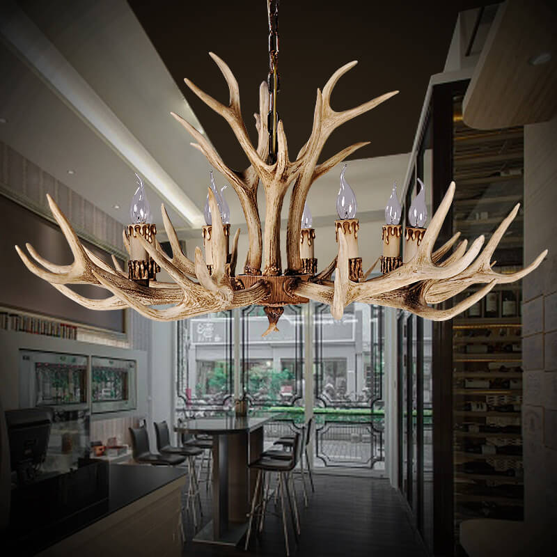 Antler Resin Country Style 6-Light Chandelier-Lighting > Chandeliers & Pendant Lights-casanuva-Beige-110V-120V-casanuva