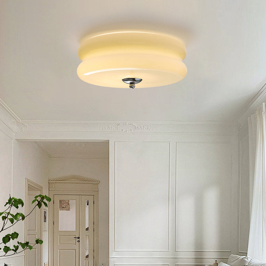 Art Deco Cream Cake Ceiling Light-Lighting > Ceiling Lights-casanuva-Beige+Chrome-40cmx13cm-casanuva