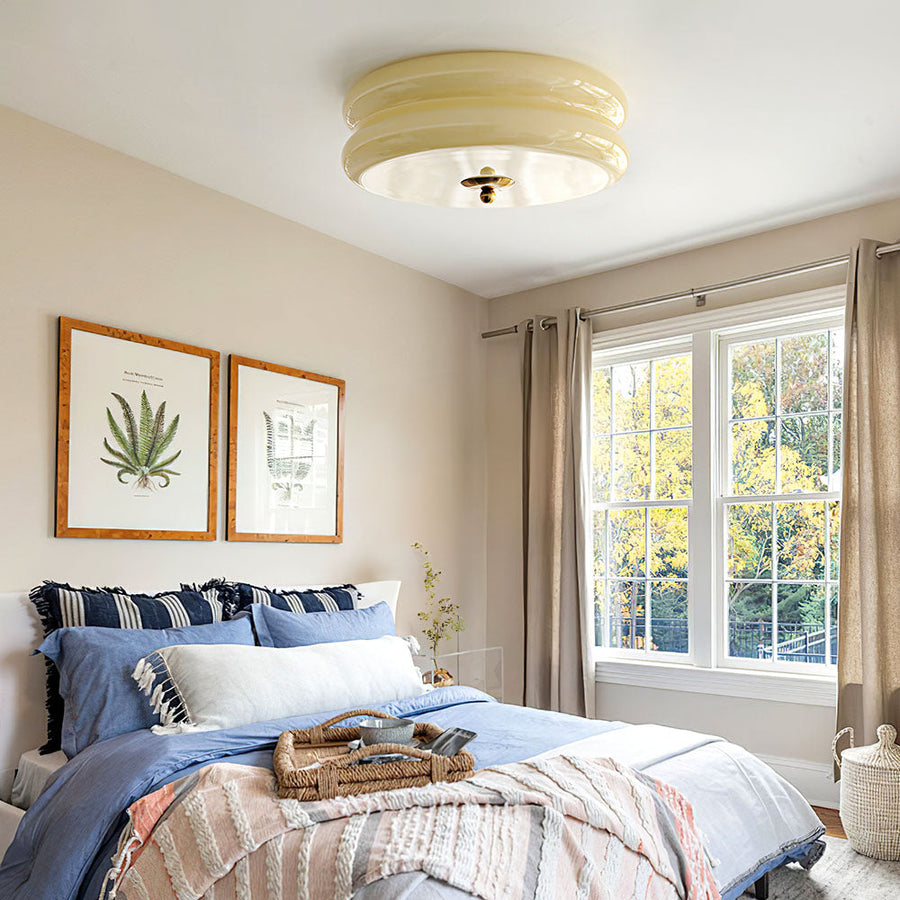 Art Deco Cream Cake Ceiling Light-Lighting > Ceiling Lights-casanuva-Beige+Gold-32cmx13cm-casanuva