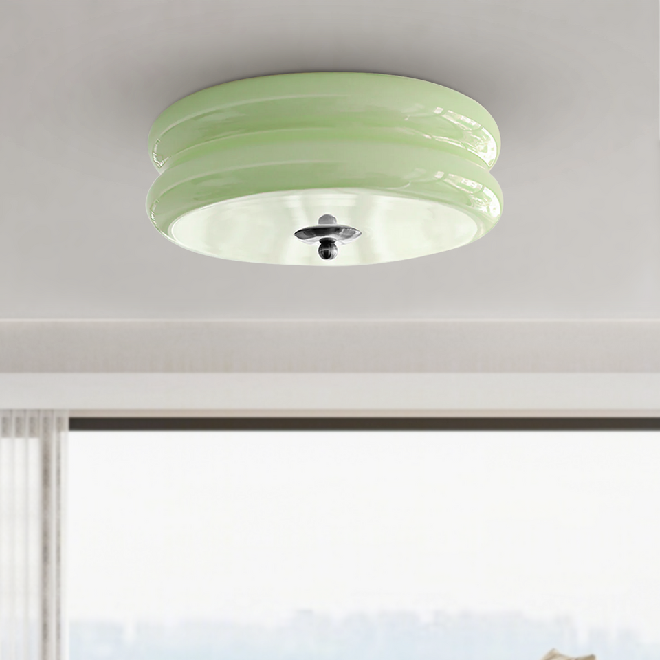Art Deco Cream Cake Ceiling Light-Lighting > Ceiling Lights-casanuva-Green+Chrome-32cmx13cm-casanuva