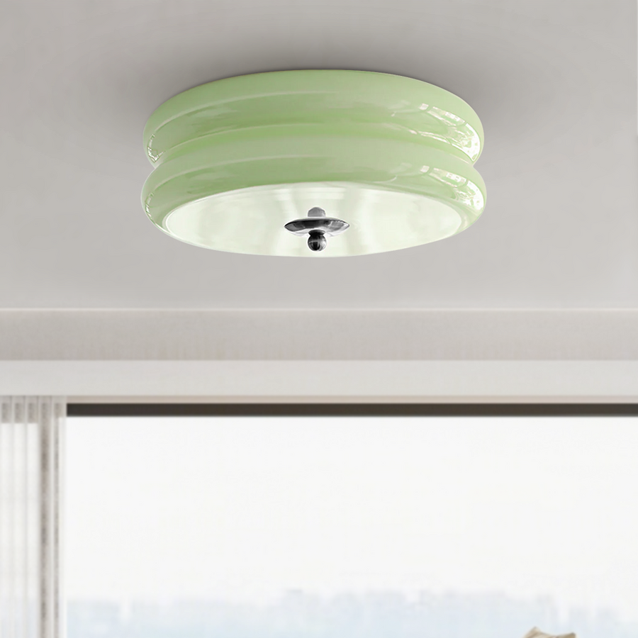 Art Deco Cream Cake Ceiling Light-Lighting > Ceiling Lights-casanuva-Green+Chrome-32cmx13cm-casanuva