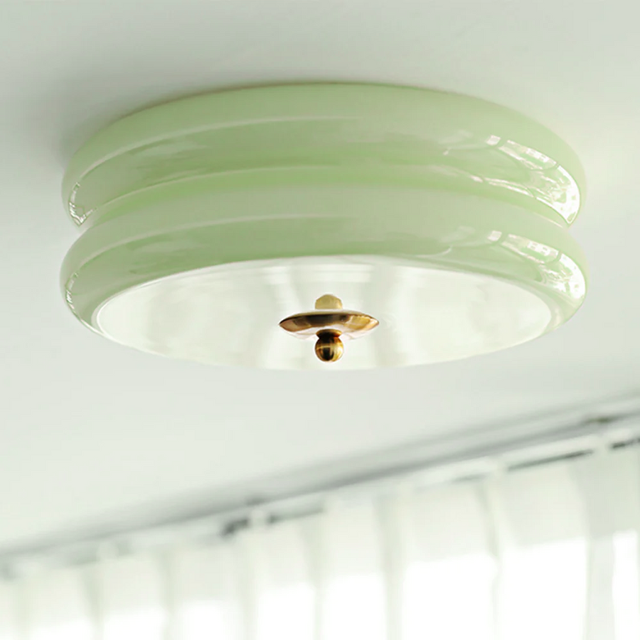 Art Deco Cream Cake Ceiling Light-Lighting > Ceiling Lights-casanuva-Green+Gold-40cmx13cm-casanuva